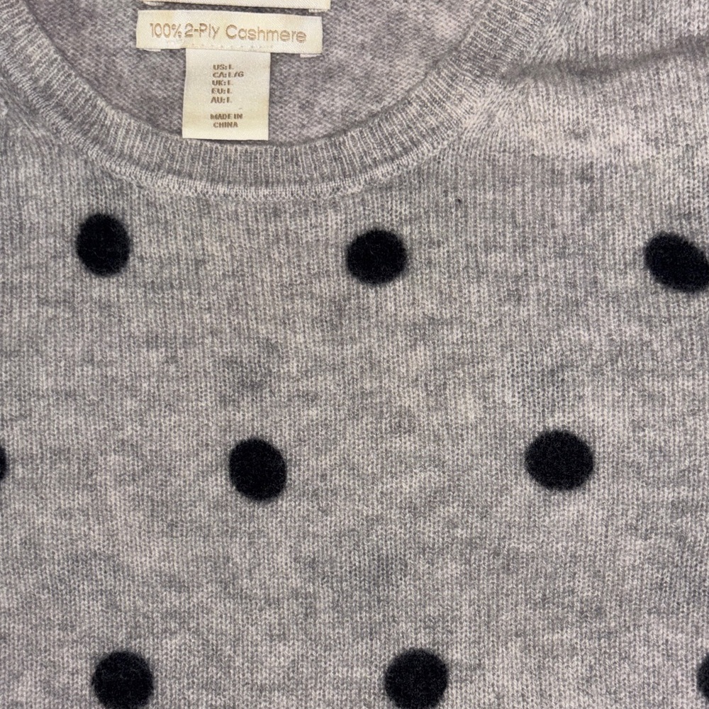 Cynthia Rowley Light Gray Black Polka Dot Sweater cashmere large crew neck Grey - Picture 3 of 9
